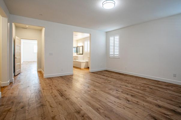 Bathroom, Empty room, Interior, Recessed Lighting, Wood Texture Flooring