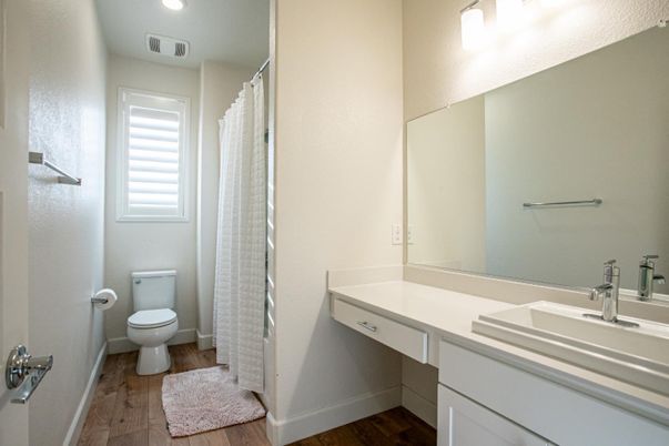 Bathroom, Interior, Recessed Lighting, Wood Texture Flooring