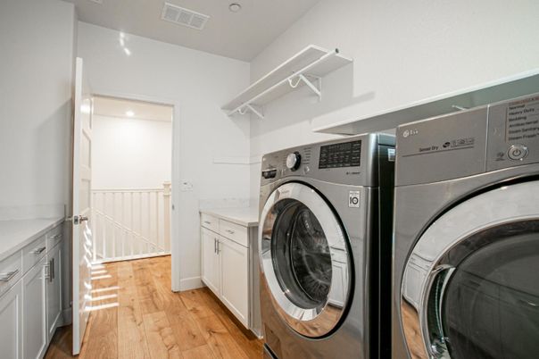 Interior, Recessed Lighting, Utility Closets, Washer, Wood Texture Flooring
