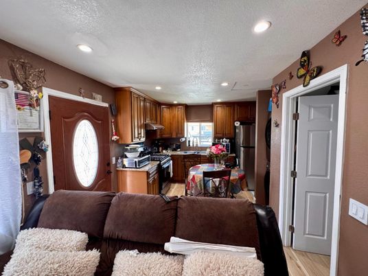 Interior, Kitchen, Living room, Recessed Lighting, Wood Texture Flooring