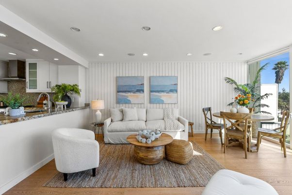 Dining room, Interior, Living room, Recessed Lighting, Wood Texture Flooring