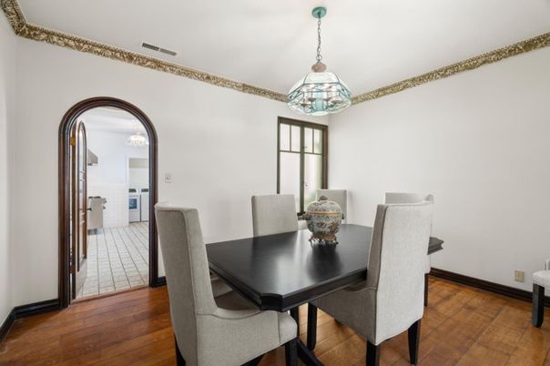Dining room, Interior, Pendant Lights, Wood Texture Flooring