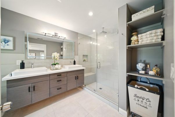 Bathroom, Dual Sink Vanities, Glass Shower, Interior, Recessed Lighting