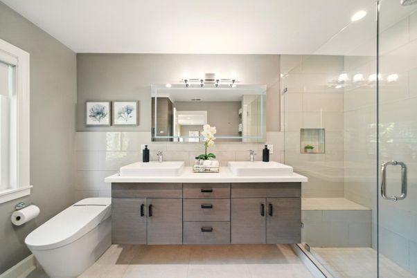 Bathroom, Dual Sink Vanities, Glass Shower, Interior