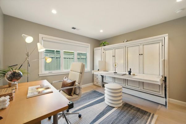 Home Office, Interior, Recessed Lighting, Wood Texture Flooring