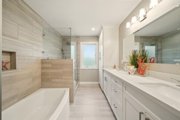 Bathroom, Dual Sink Vanities, Glass Shower, Interior, Recessed Lighting