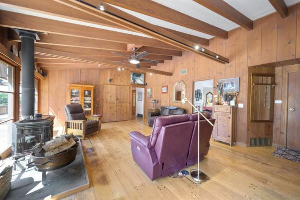 Fireplace, Interior, Recessed Lighting, Wooden Beams, Wood Texture Flooring, Wooden Walls