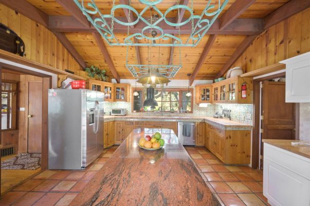 Interior, Kitchen, Pendant Lights, Stainless Steel Appliances, Wooden Beams, Wooden Ceilings, Wooden Walls