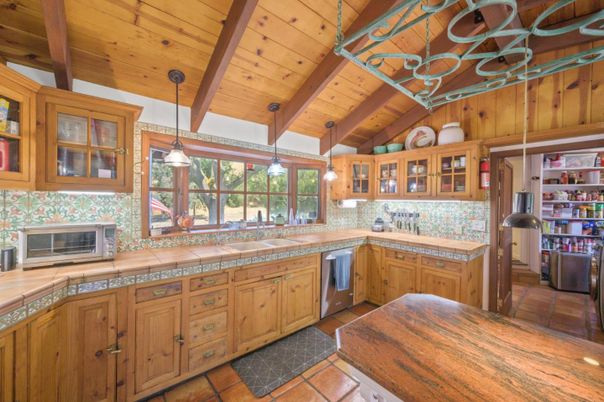 Interior, Kitchen, Pendant Lights, Tile Countertops, Wooden Beams, Wooden Ceilings