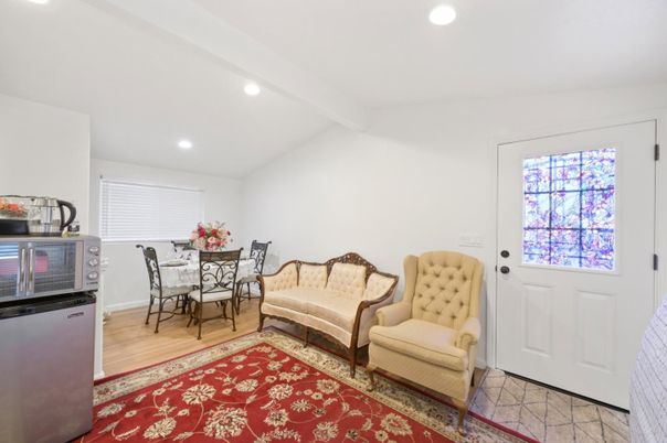Dining room, Interior, Recessed Lighting, Wood Texture Flooring