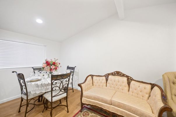 Dining room, Interior, Recessed Lighting, Wood Texture Flooring