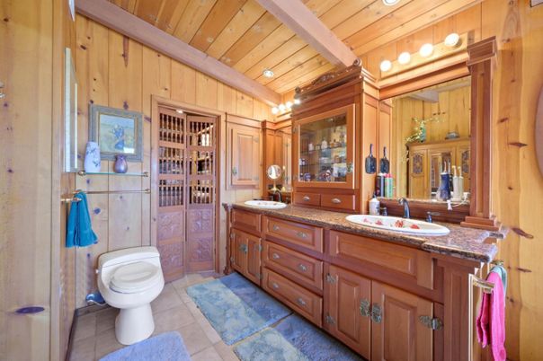 Bathroom, Dual Sink Vanities, Interior, Wooden Beams, Wooden Ceilings, Wooden Walls