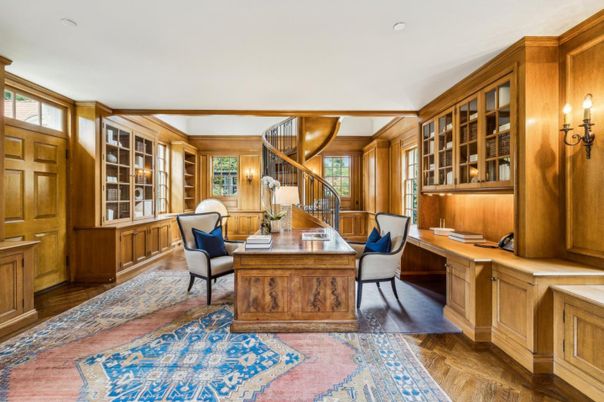 Home Office, Interior, Wood Texture Flooring, Wooden Walls