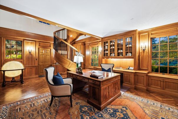 Home Office, Interior, Wood Texture Flooring, Wooden Walls