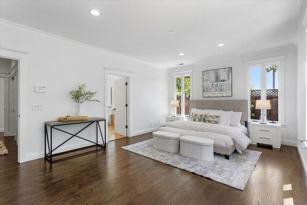 Bedroom, Interior, Recessed Lighting, Wood Texture Flooring