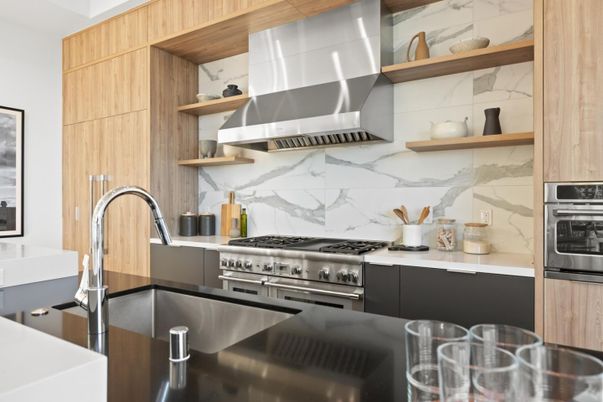 Interior, Kitchen, Marble Walls, Stainless Steel Appliances