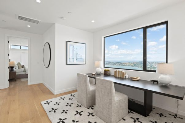 Home Office, Interior, Recessed Lighting, Water, Wood Texture Flooring
