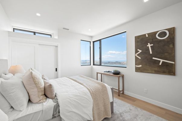 Bedroom, Interior, Recessed Lighting, Wood Texture Flooring