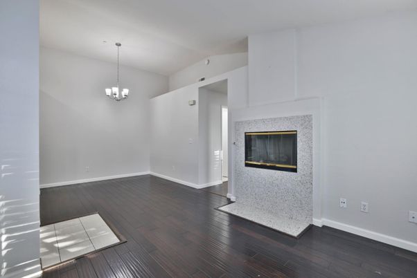 Empty room, Fireplace, Interior, Pendant Lights, Wood Texture Flooring