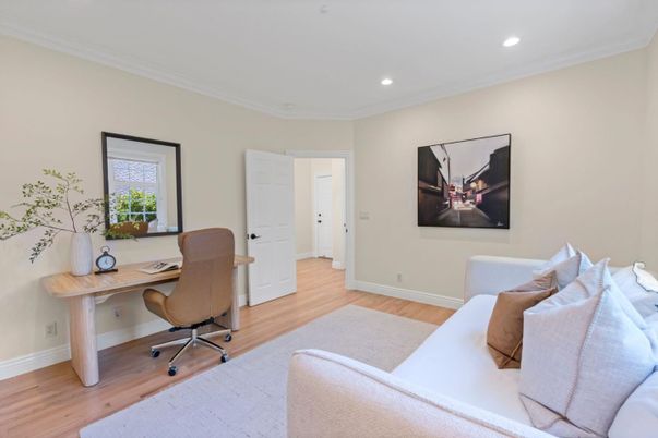 Home Office, Interior, Recessed Lighting, Wood Texture Flooring