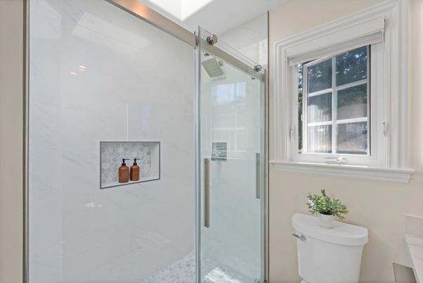 Bathroom, Glass Shower, Interior, Marble Walls
