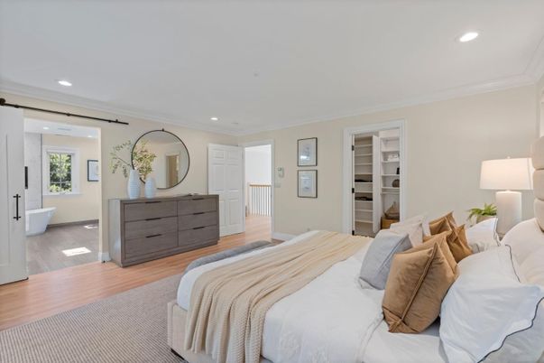 Bedroom, Interior, Recessed Lighting, Wood Texture Flooring