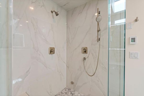 Bathroom, Glass Shower, Interior, Marble Walls
