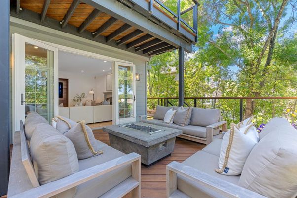 Exterior, Living room, Recessed Lighting, Wooden Ceilings, Wood Texture Flooring