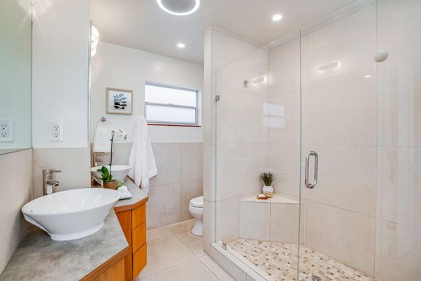 Bathroom, Glass Shower, Interior, Recessed Lighting