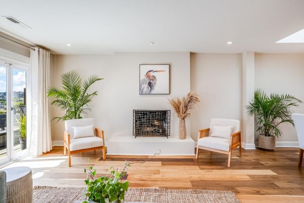 Fireplace, Interior, Recessed Lighting, Wood Texture Flooring