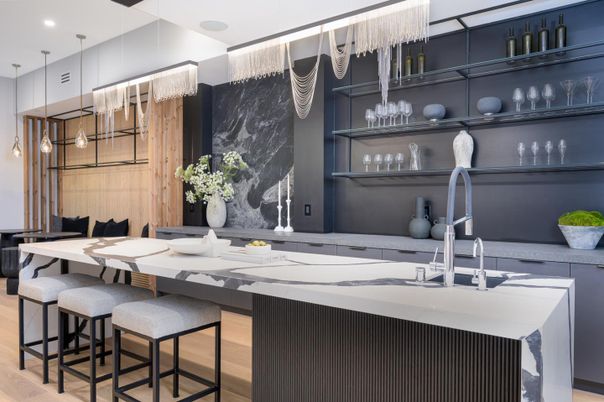 Chandelier, Dining room, Interior, Kitchen, Pendant Lights, Recessed Lighting, Wood Texture Flooring