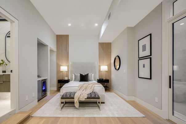 Bedroom, Interior, Recessed Lighting, Wood Texture Flooring