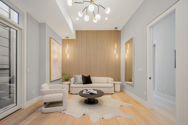 Interior, Living room, Pendant Lights, Wood Texture Flooring