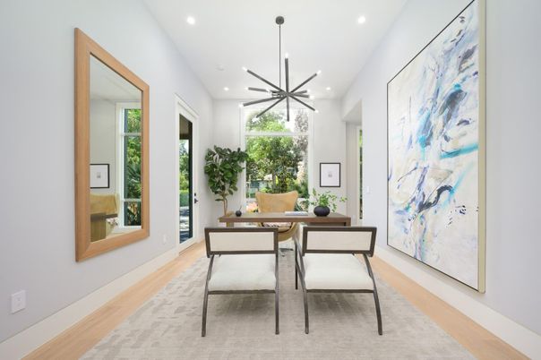 Home Office, Interior, Pendant Lights, Recessed Lighting, Wood Texture Flooring