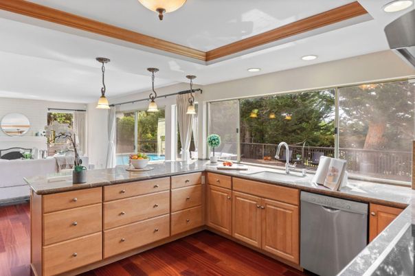 Interior, Kitchen, Pendant Lights, Recessed Lighting, Wood Texture Flooring