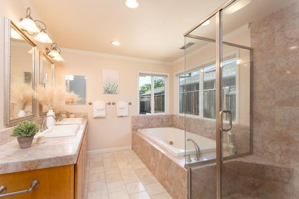 Bathroom, Dual Sink Vanities, Glass Shower, Interior, Recessed Lighting