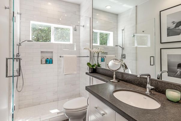 Bathroom, Glass Shower, Interior, Recessed Lighting