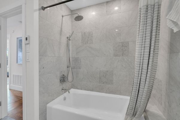 Bathroom, Interior, Marble Walls, Wood Texture Flooring