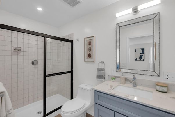 Bathroom, Glass Shower, Interior, Recessed Lighting