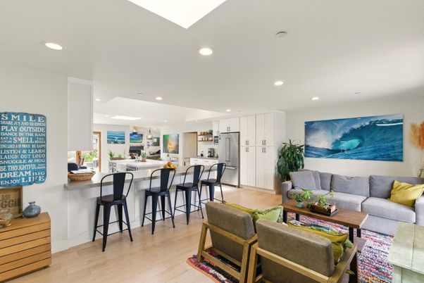 Interior, Kitchen, Living room, Pendant Lights, Recessed Lighting, Stainless Steel Appliances, Wood Texture Flooring
