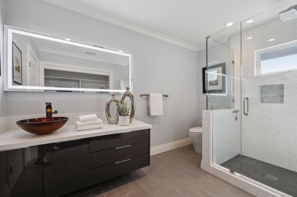 Bathroom, Glass Shower, Interior, Recessed Lighting