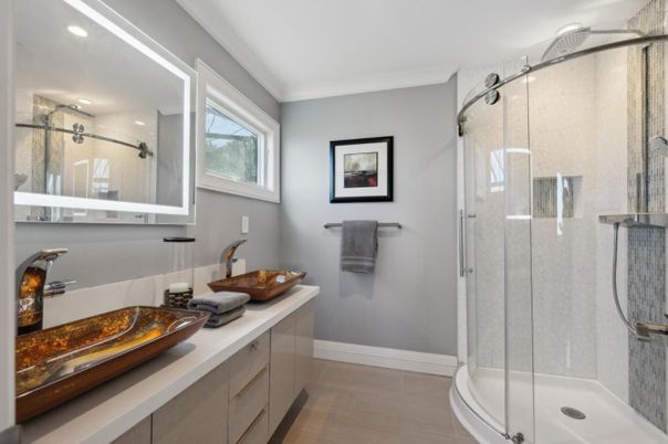Bathroom, Dual Sink Vanities, Glass Shower, Interior, Recessed Lighting