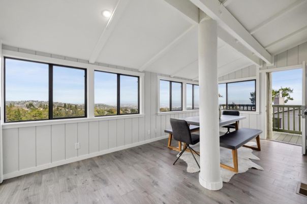 Dining room, Interior, Recessed Lighting, Wood Texture Flooring