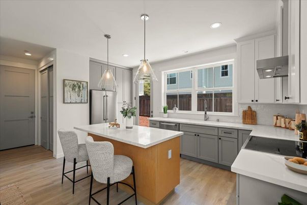 Interior, Kitchen, Pendant Lights, Recessed Lighting, Wood Texture Flooring
