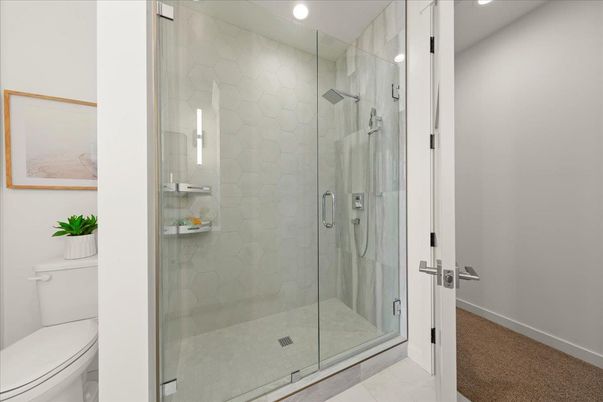 Bathroom, Glass Shower, Interior, Recessed Lighting