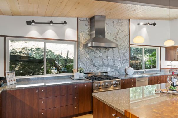 Interior, Kitchen, Pendant Lights, Stainless Steel Appliances, Wooden Ceilings