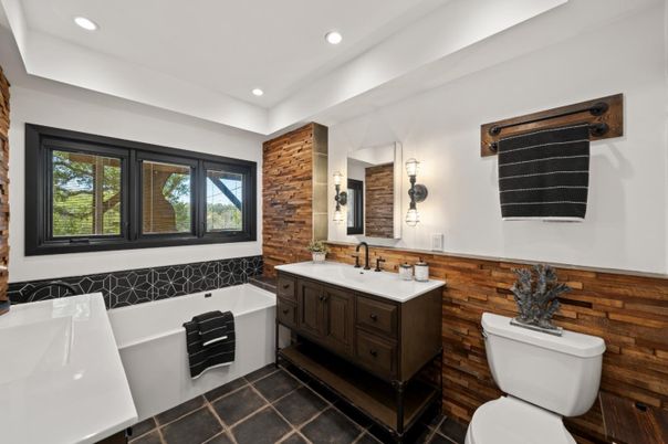Bathroom, Interior, Recessed Lighting, Wooden Walls