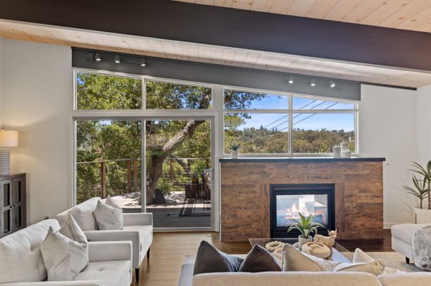 Fireplace, Interior, Living room, Sun Room, Wood Texture Flooring