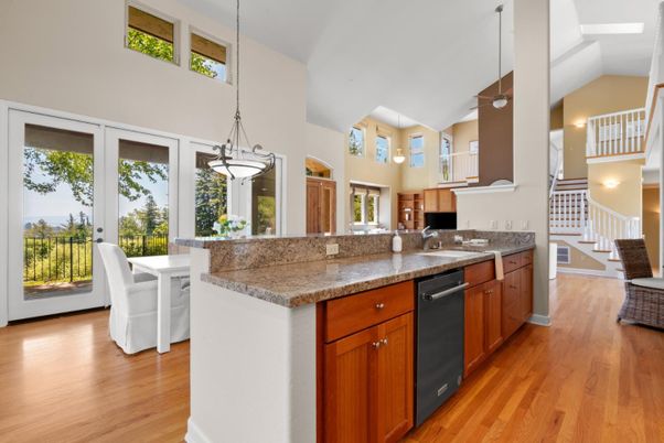 Interior, Kitchen, Pendant Lights, Wood Texture Flooring