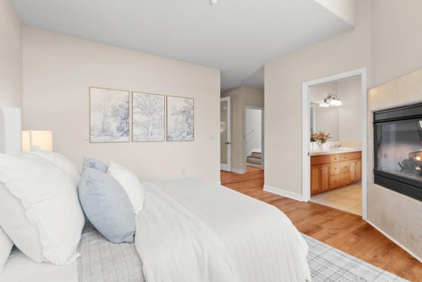 Bedroom, Fireplace, Interior, Wood Texture Flooring